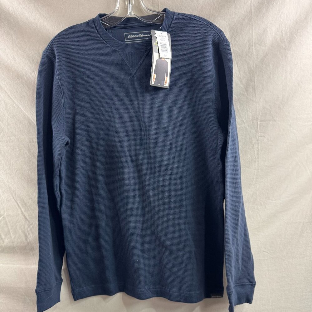 Mens Eddie Bauer Thermal Crew Neck Top Blue - Picture 4 of 5